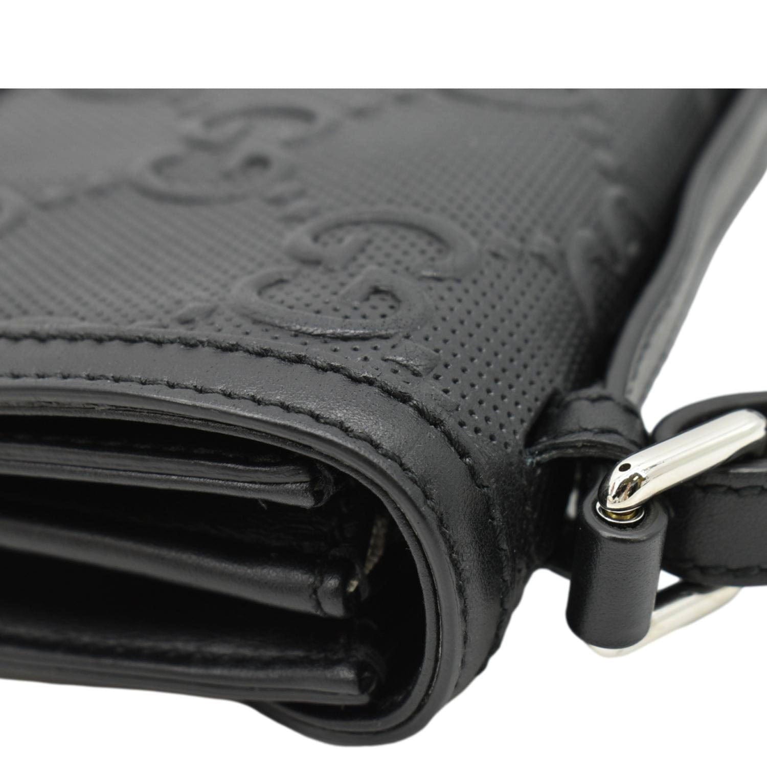 GUCCI GG Embossed Leather Messenger Bag Black 625782