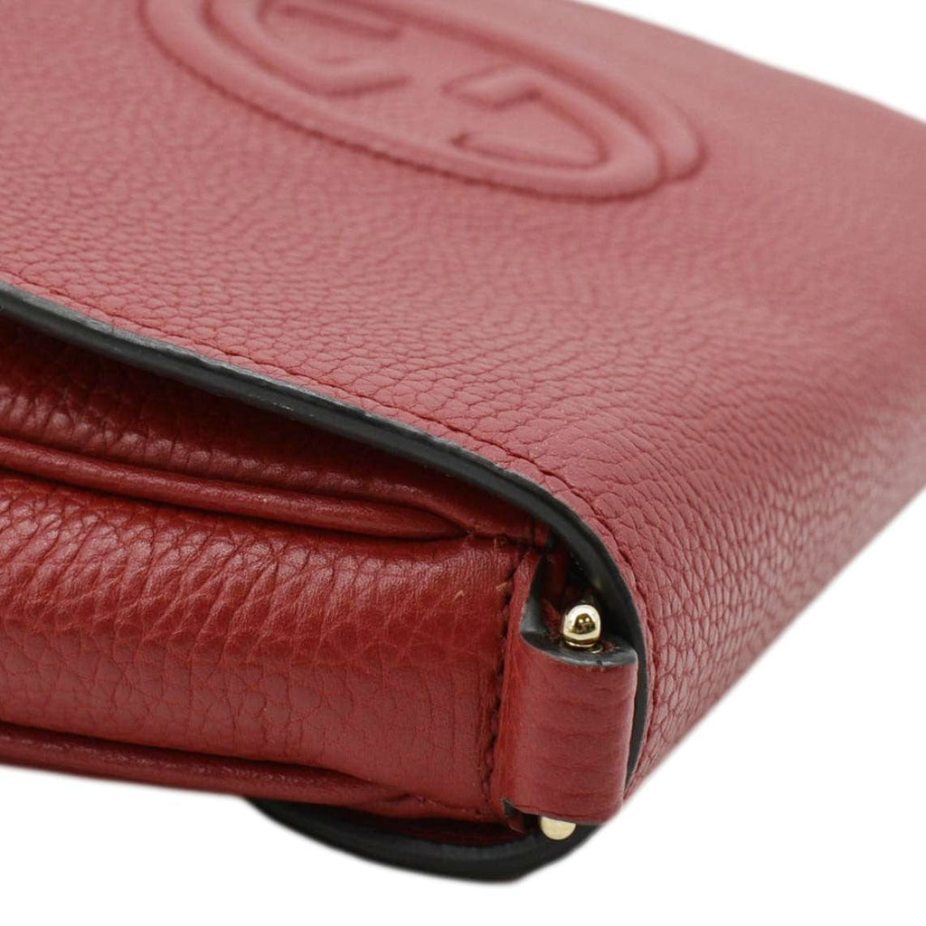 GUCCI Soho GG Flap Leather Chain Crossbody Bag Red 536224