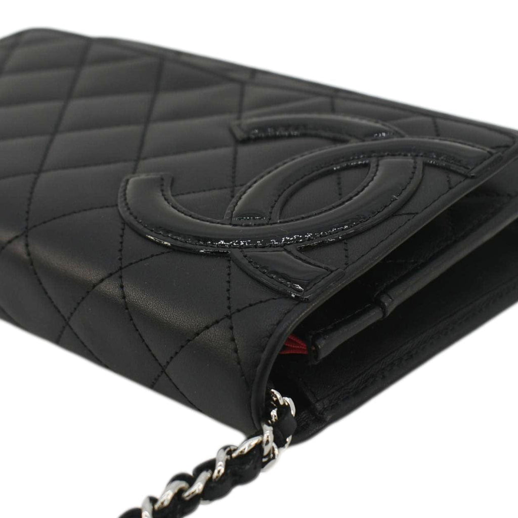 CHANEL Cambon Ligne  Wallet On Chain Quilted Leather Clutch Crossbody Bag Black