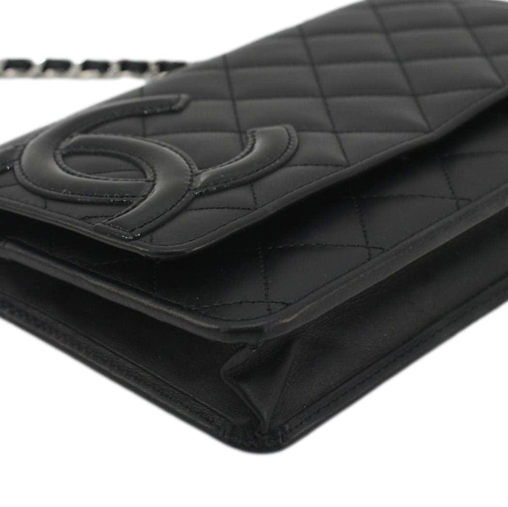 CHANEL Cambon Ligne  Wallet On Chain Quilted Leather Clutch Crossbody Bag Black
