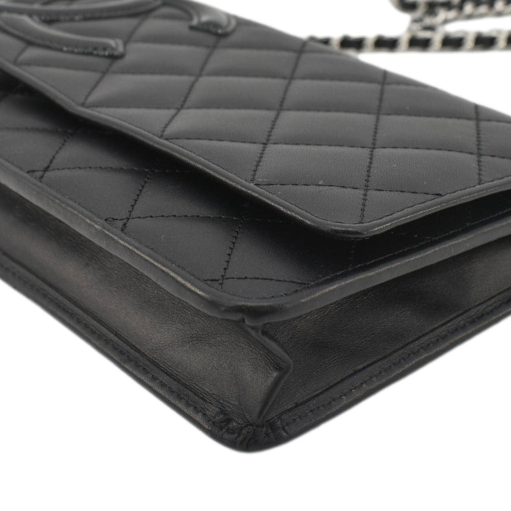CHANEL Cambon Ligne  Wallet On Chain Quilted Leather Clutch Crossbody Bag Black