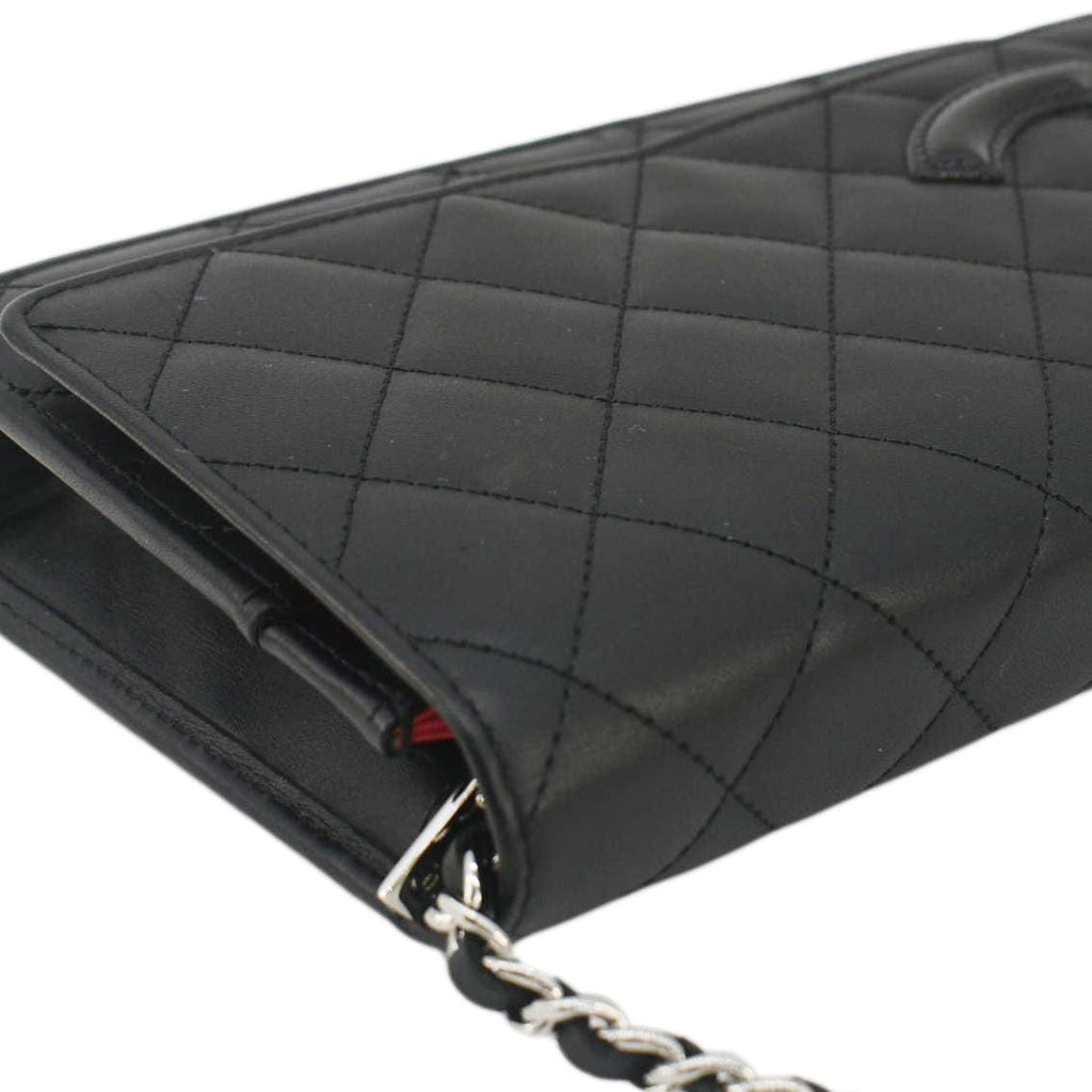 CHANEL Cambon Ligne  Wallet On Chain Quilted Leather Clutch Crossbody Bag Black