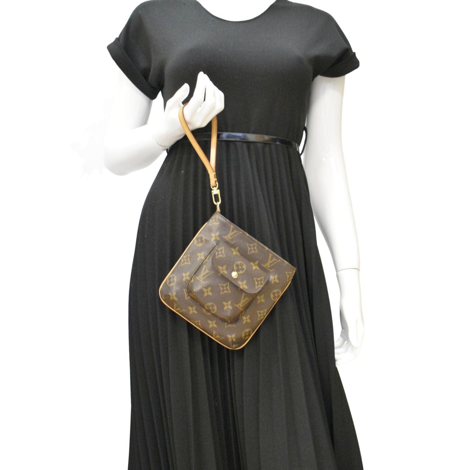 LOUIS VUITTON Partition Monogram Canvas Wristlet Clutch Bag Brown