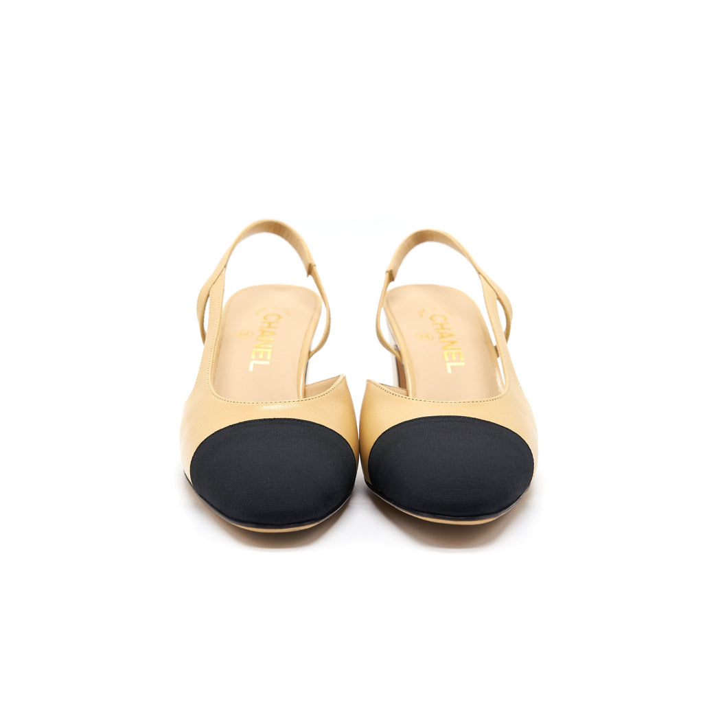 CHANEL SLING BACK BEIGE & BLACK SIZE38