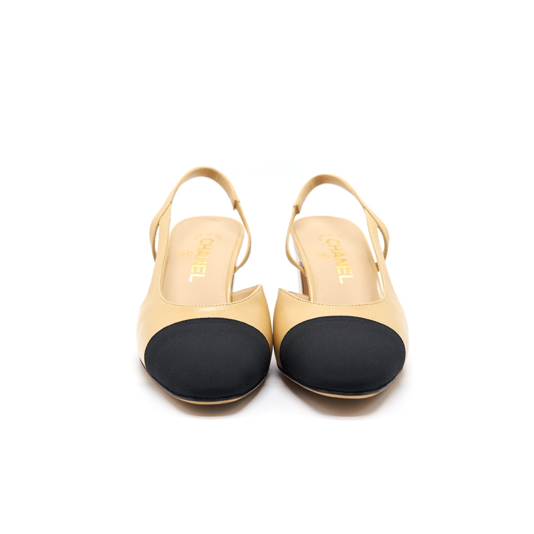 CHANEL SLING BACK BEIGE & BLACK SIZE38