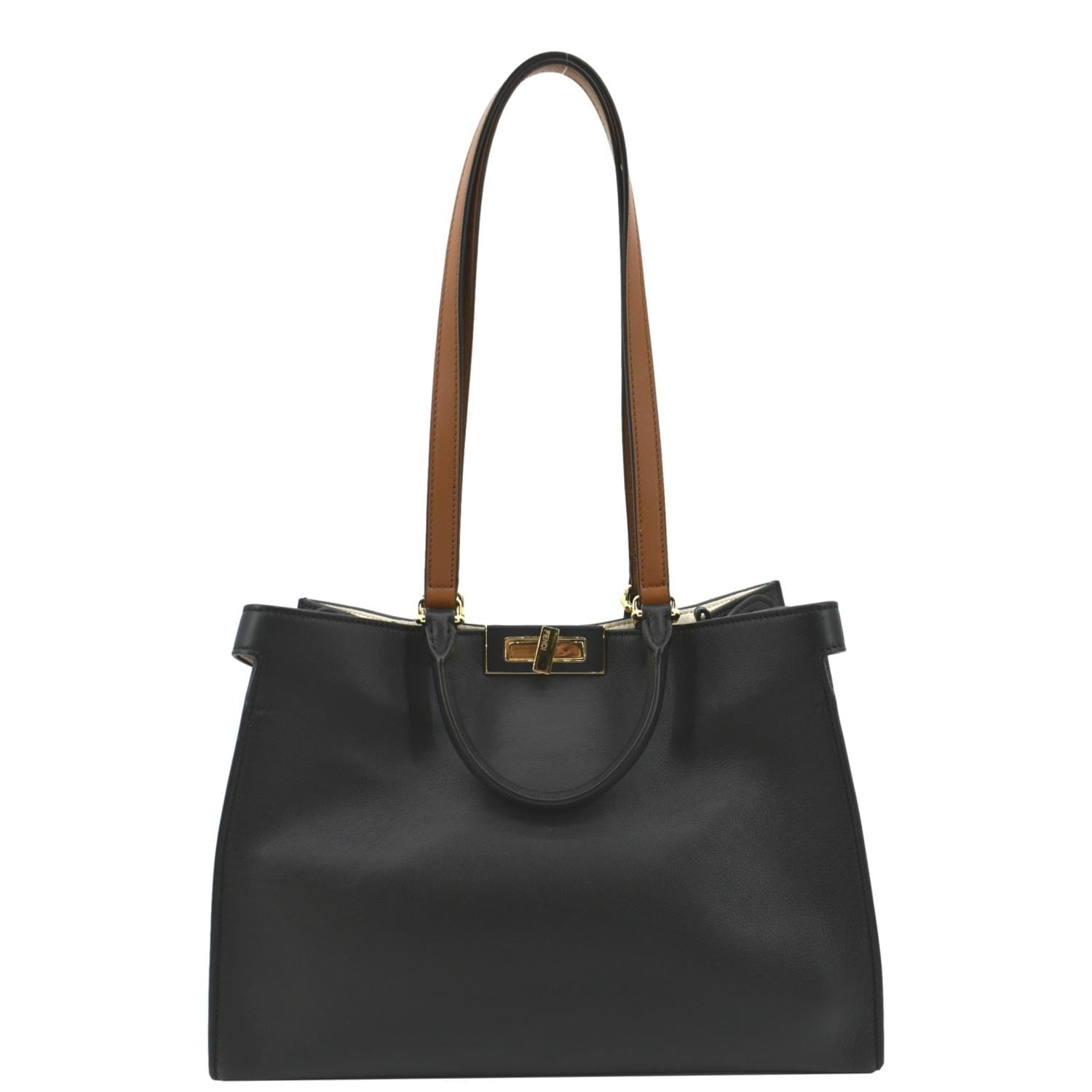 FENDI Peekaboo X-Lite Leather Tote Bag Black