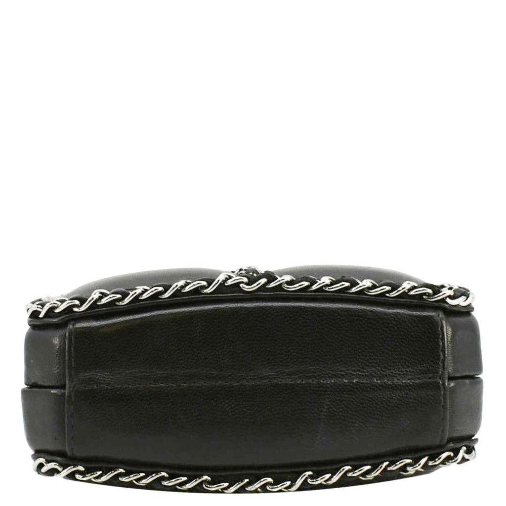CHANEL Minaudiere Lambskin Leather Chain Clutch Crossbody Black