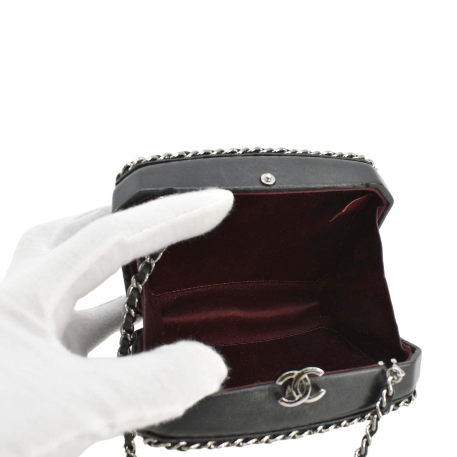 CHANEL Minaudiere Lambskin Leather Chain Clutch Crossbody Black