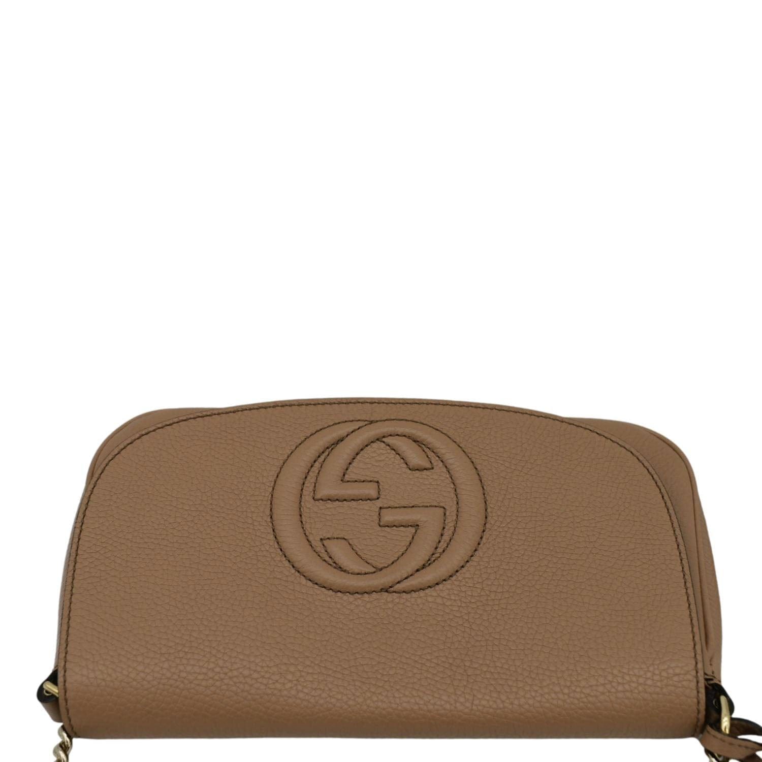 GUCCI Soho GG Flap Leather Chain Crossbody Bag Rose Beige 536224