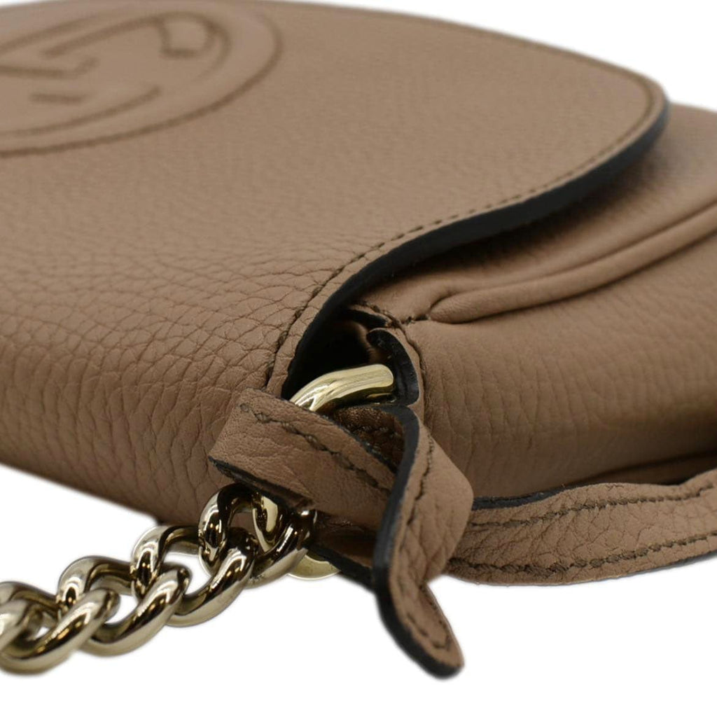 GUCCI Soho GG Flap Leather Chain Crossbody Bag Rose Beige 536224
