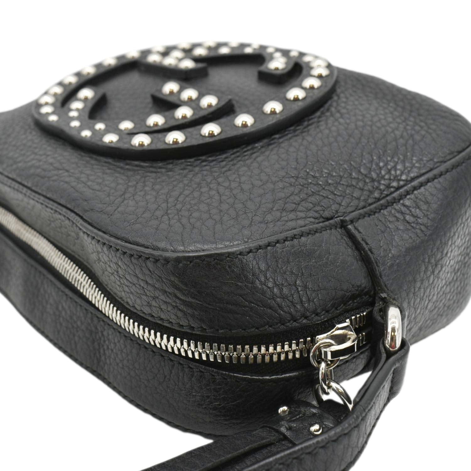 GUCCI Soho Disco Studded Leather Crossbody Bag Black 308364