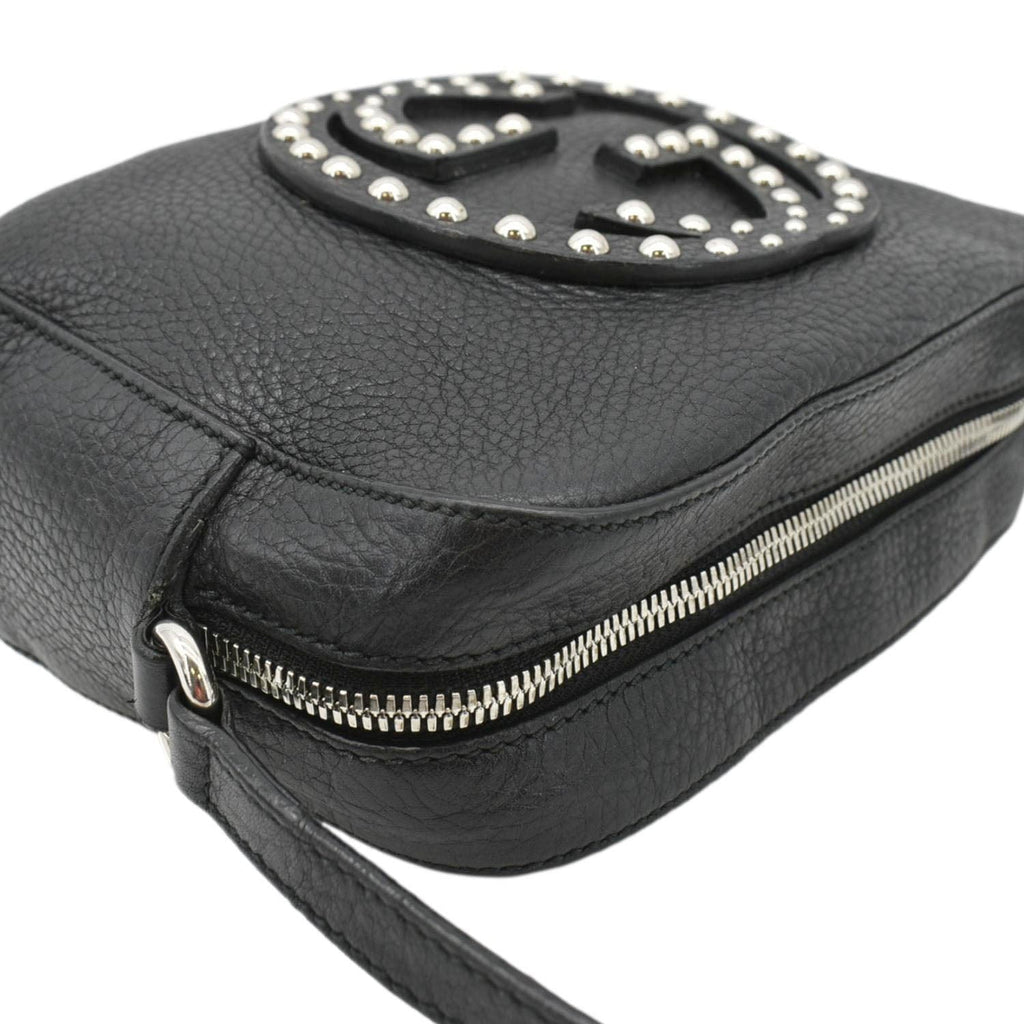 GUCCI Soho Disco Studded Leather Crossbody Bag Black 308364