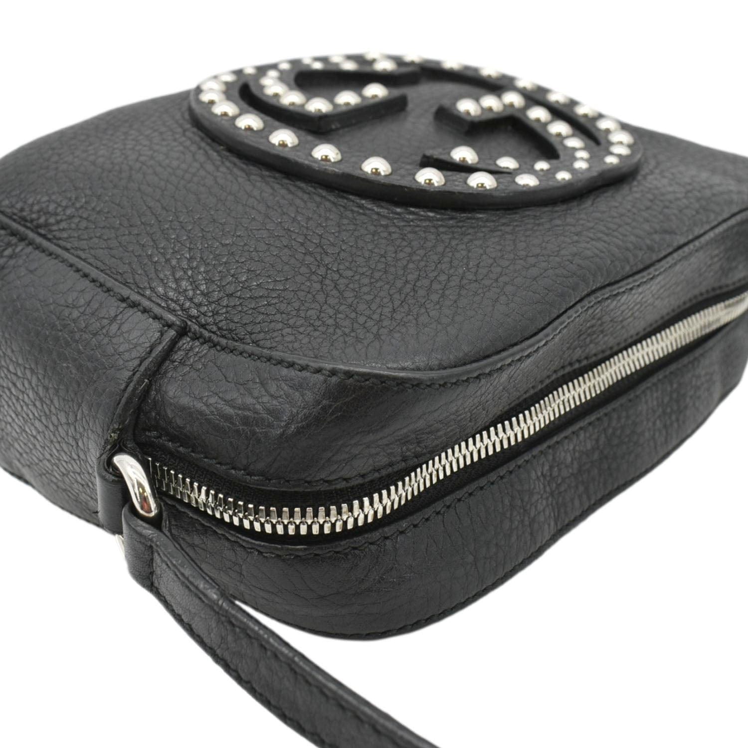 GUCCI Soho Disco Studded Leather Crossbody Bag Black 308364