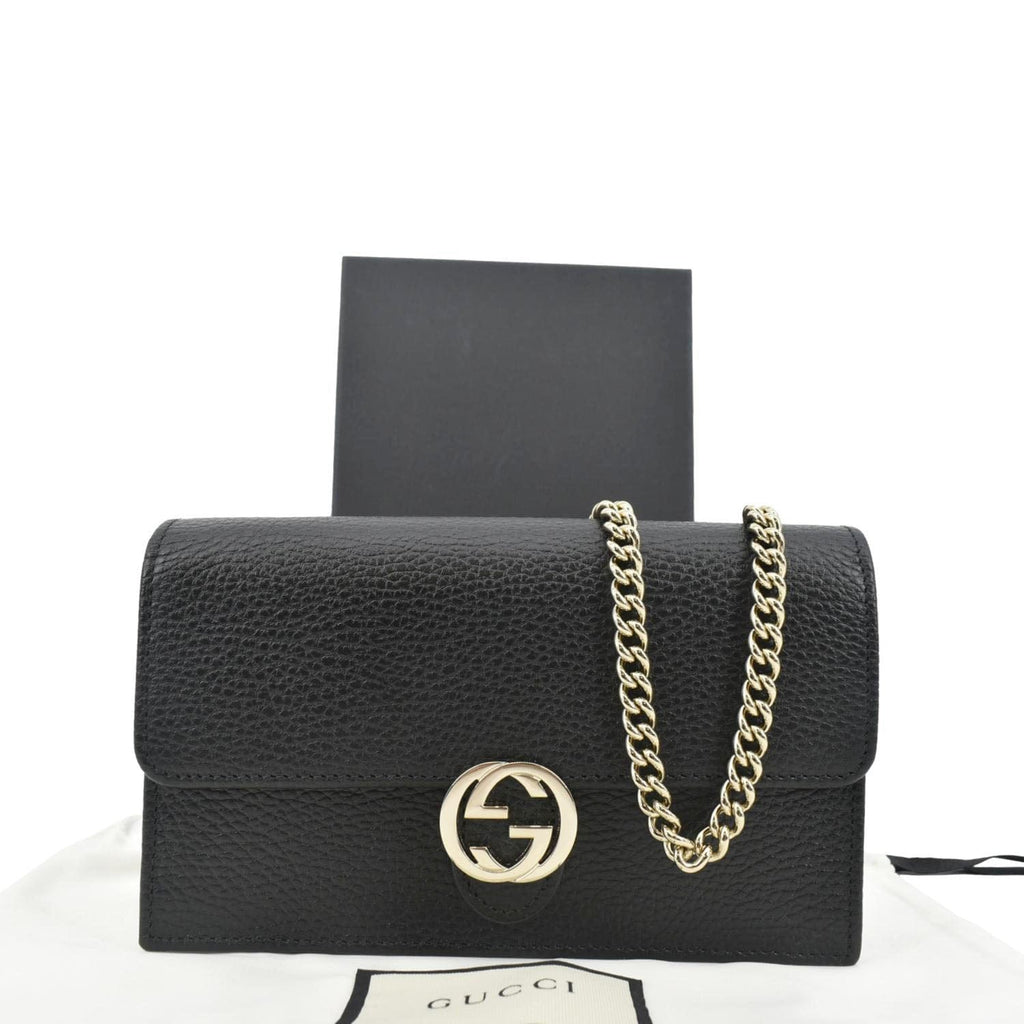 GUCCI GG Interlocking Pebbled Leather Crossbody Bag Black 615523