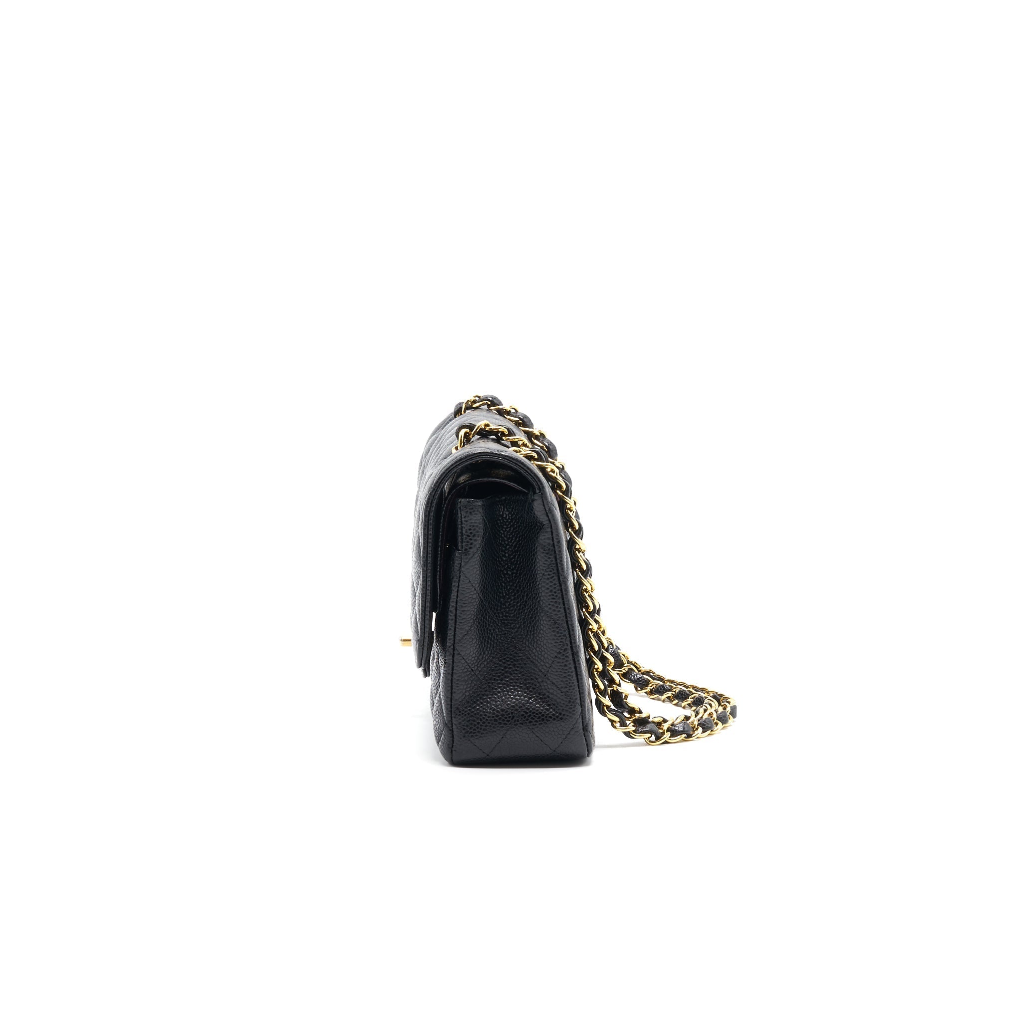 CHANEL MEDIUM CLASSIC DOUBLE FLAP CAVIER Black and gold