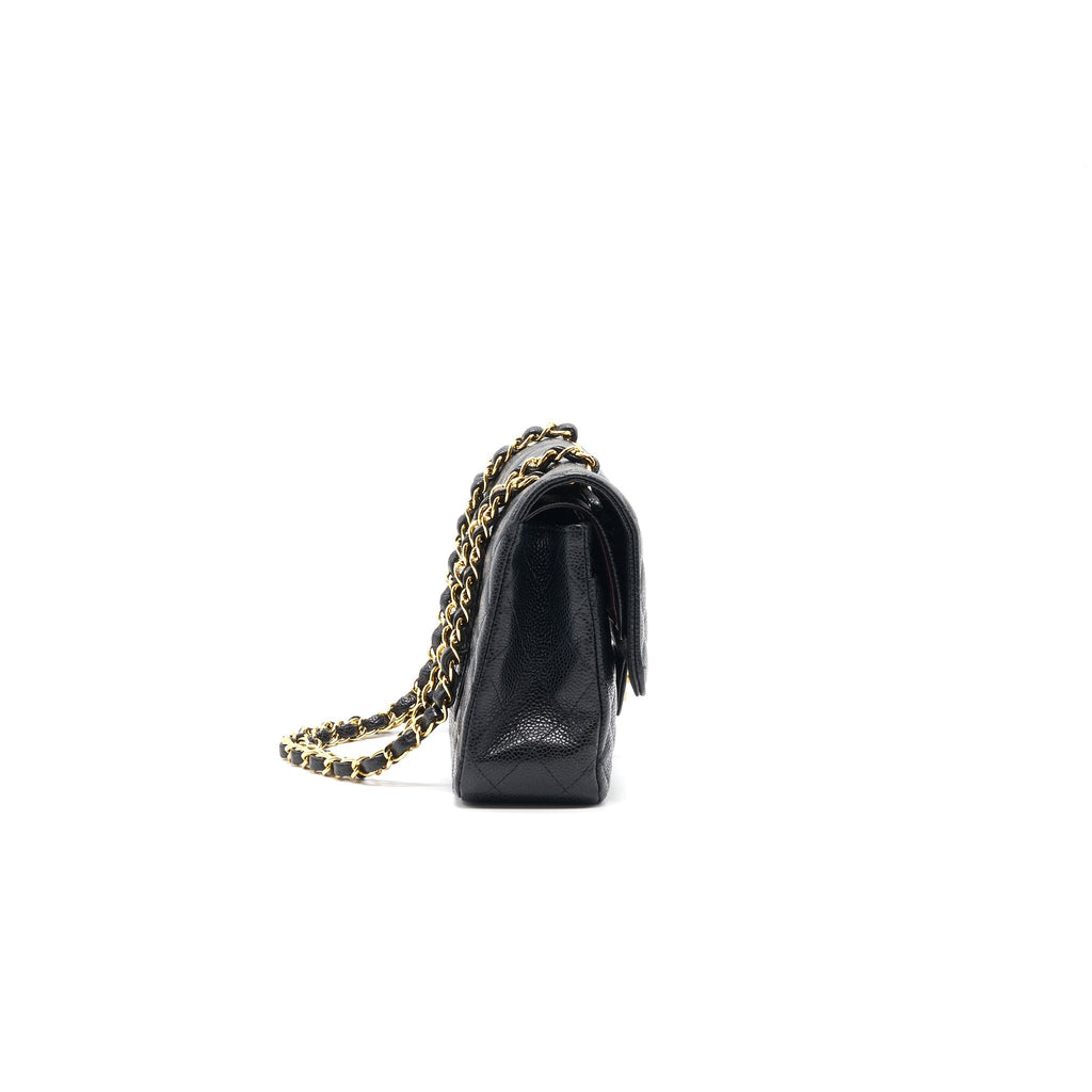 CHANEL MEDIUM CLASSIC DOUBLE FLAP CAVIER Black and gold