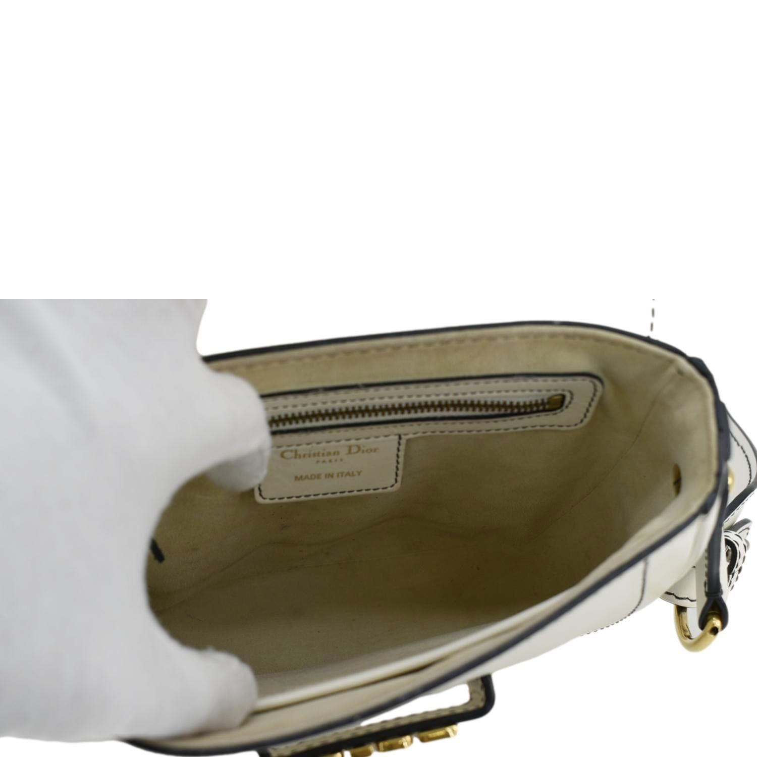 CHRISTIAN DIOR D Fence Calfskin Leather Saddle Bag White