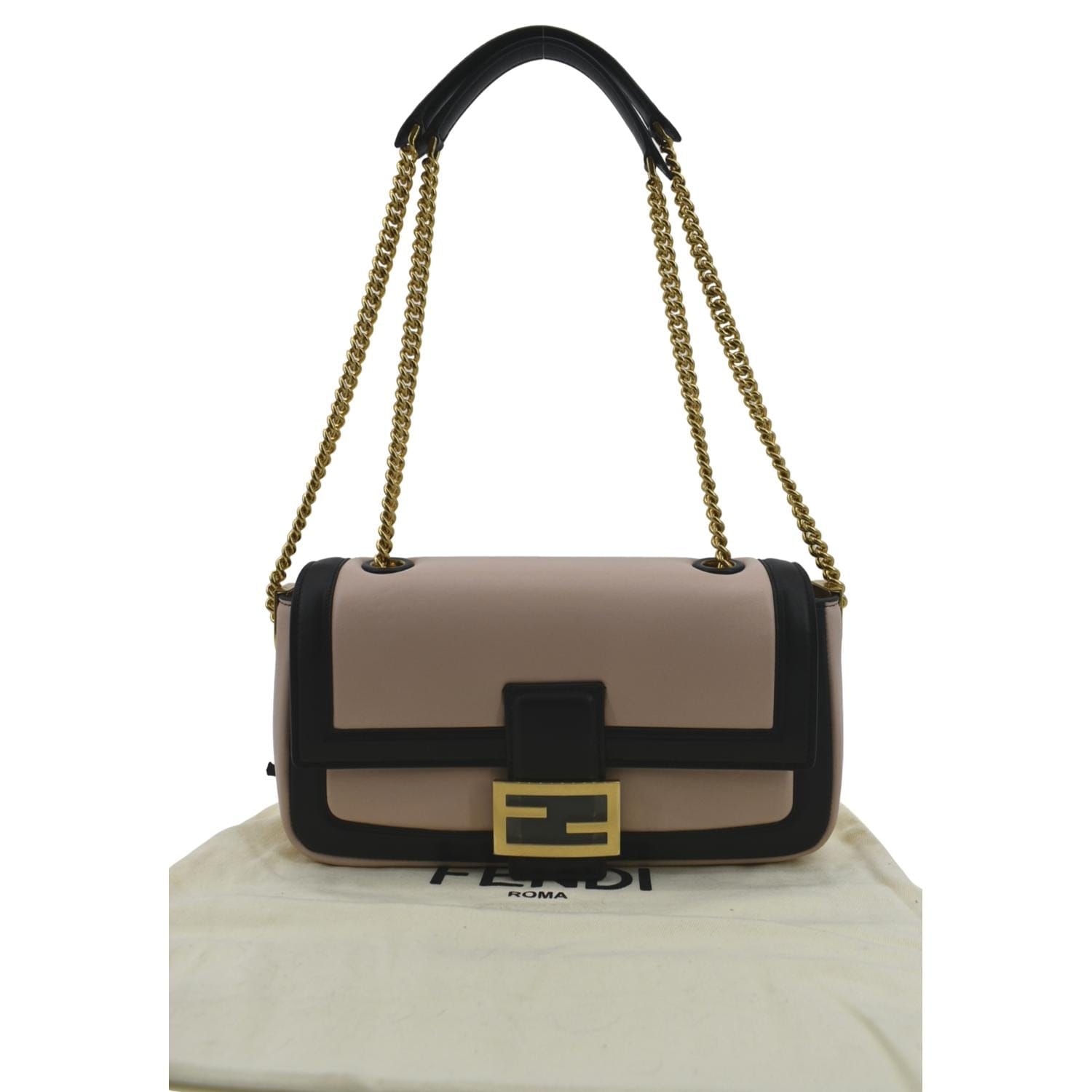 FENDI Baguette Medium Leather Chain Shoulder Bicolor Bag Pink