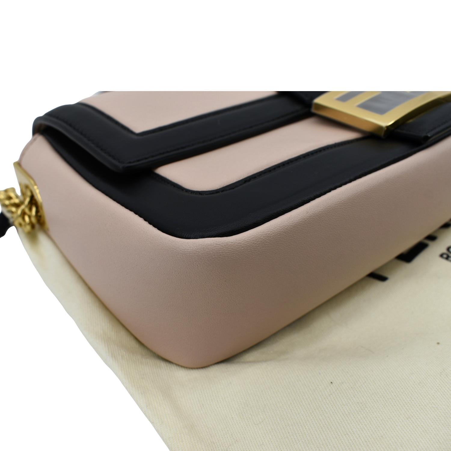 FENDI Baguette Medium Leather Chain Shoulder Bicolor Bag Pink