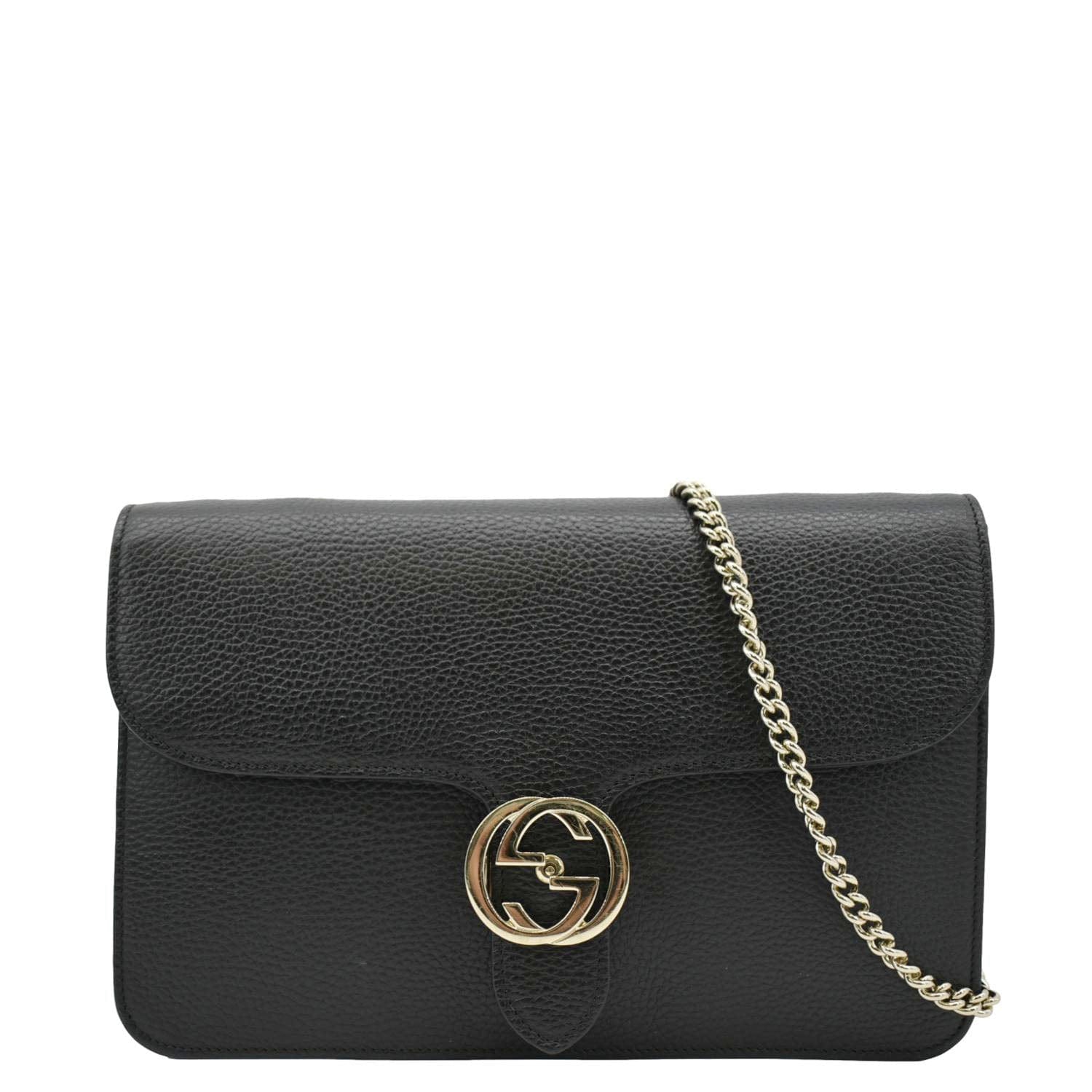 GUCCI Interlocking GG Leather Crossbody Bag Black 510303