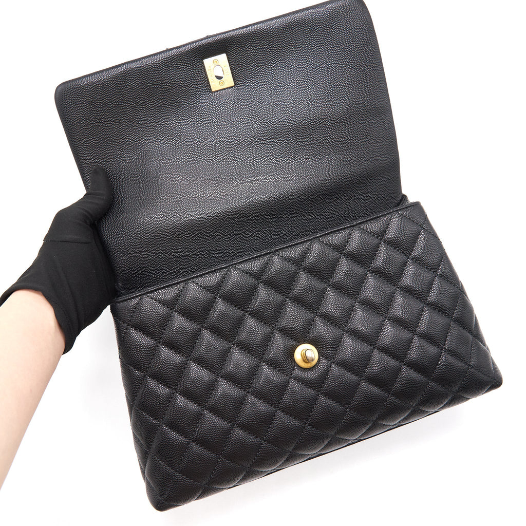 CHANEL CAVIER MEDIUM COCO HANDLE FLAP BAG BLACK