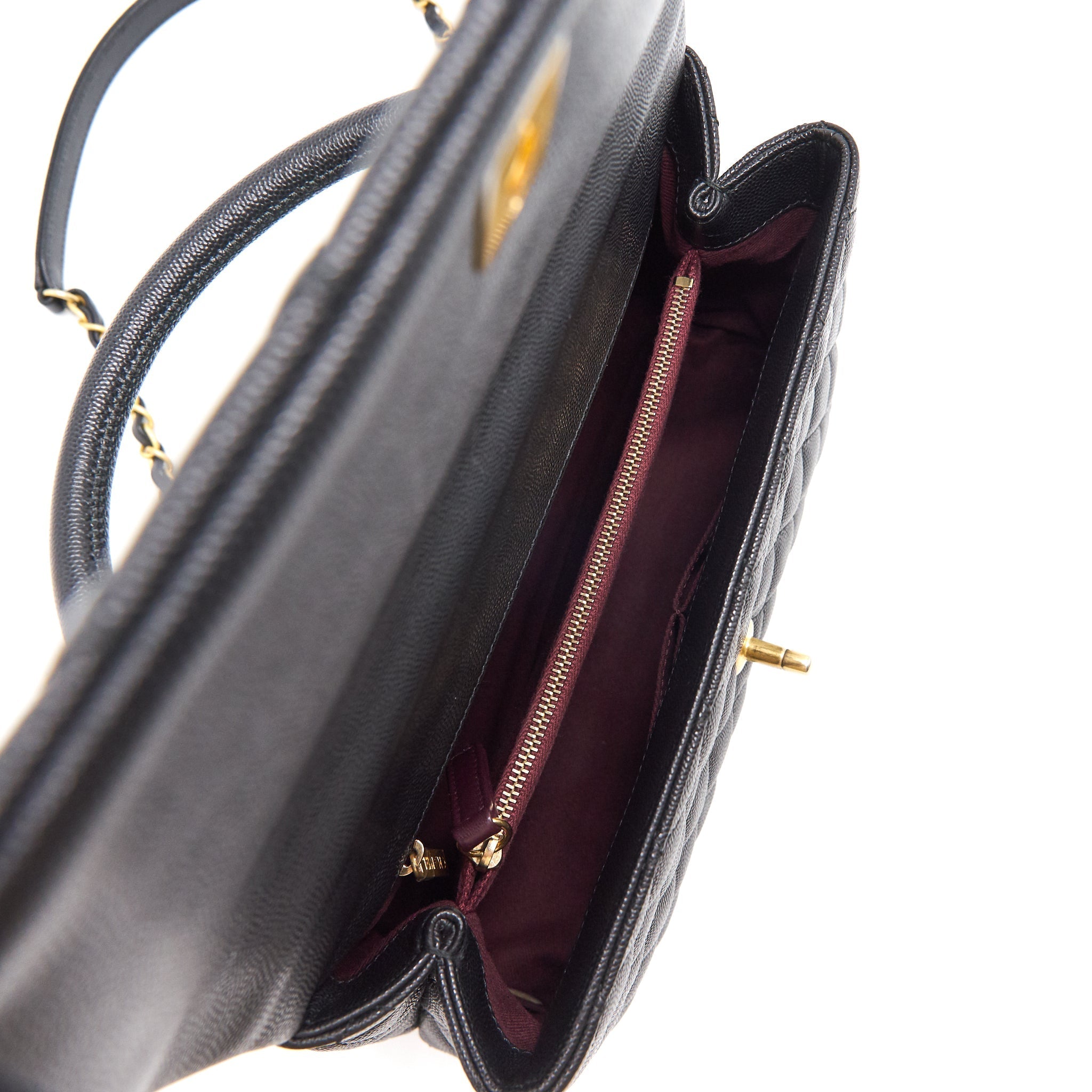 CHANEL CAVIER MEDIUM COCO HANDLE FLAP BAG BLACK