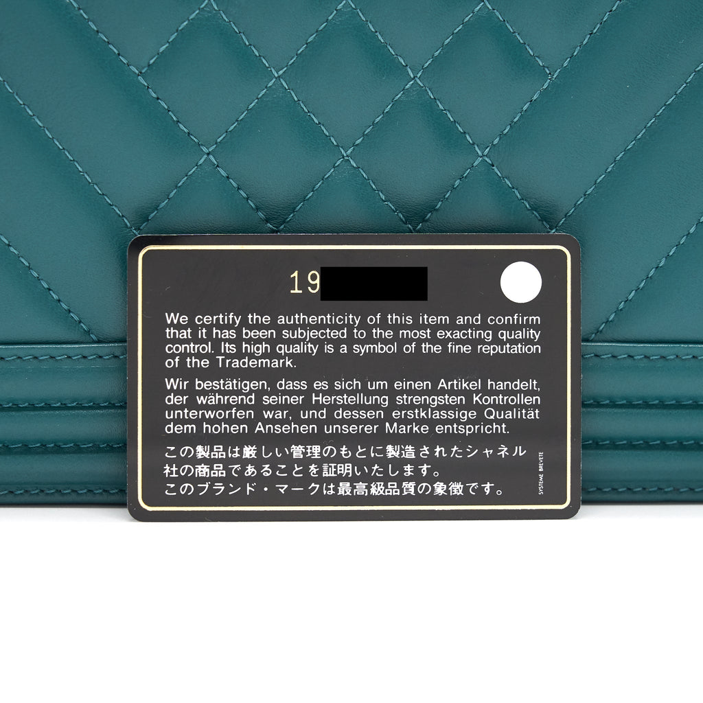 CHANEL LE BOY CHEVRON CALFSKIN PEACOCK GREEN