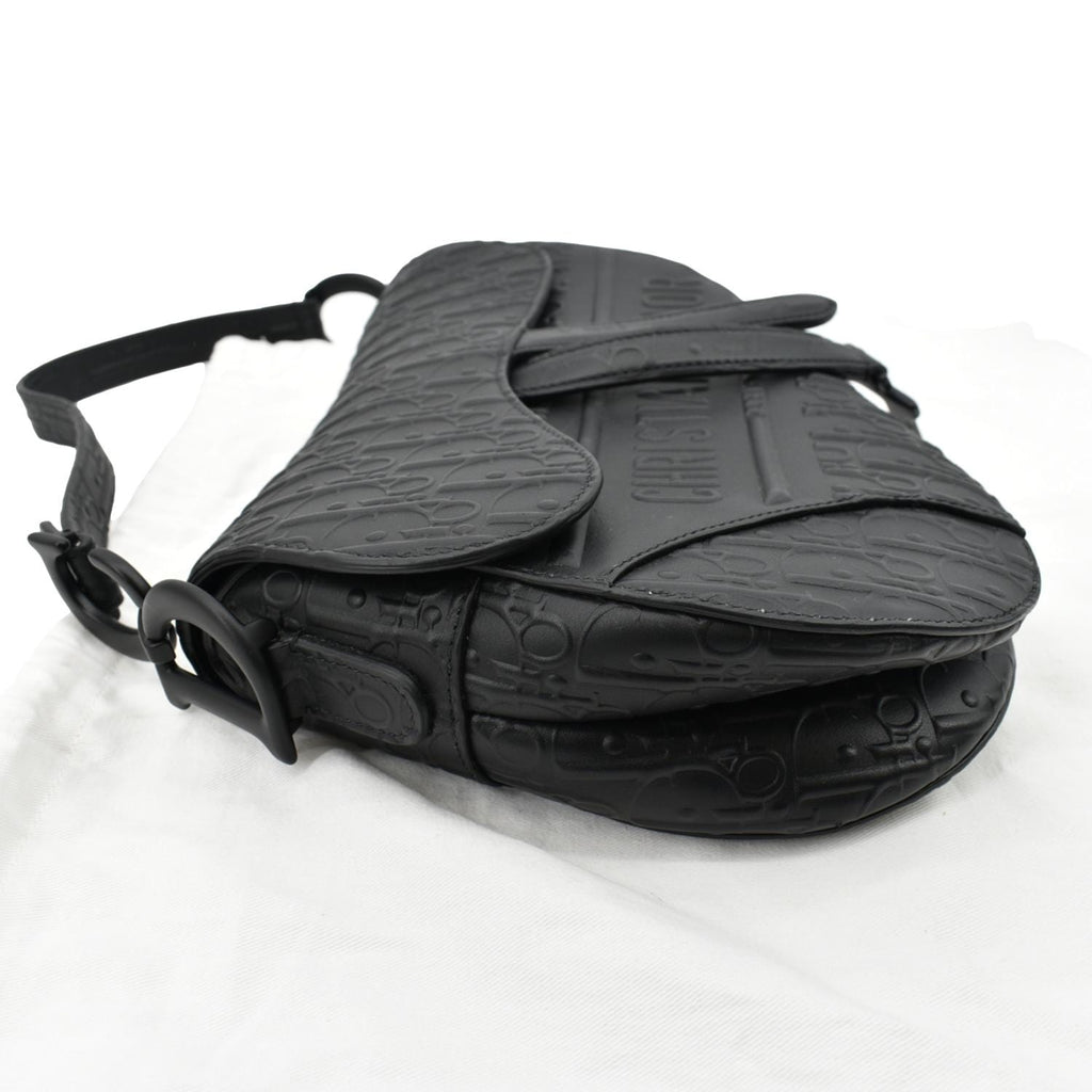 CHRISTIAN DIOR Saddle Oblique Embossed Calfskin Satchel Bag Black