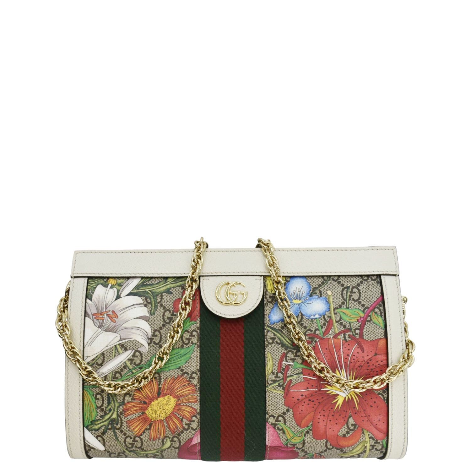 GUCCI Ophidia Web Small GG Floral Canvas Chain Shoulder Bag Beige