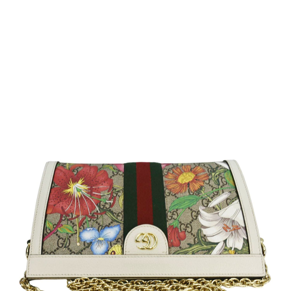 GUCCI Ophidia Web Small GG Floral Canvas Chain Shoulder Bag Beige