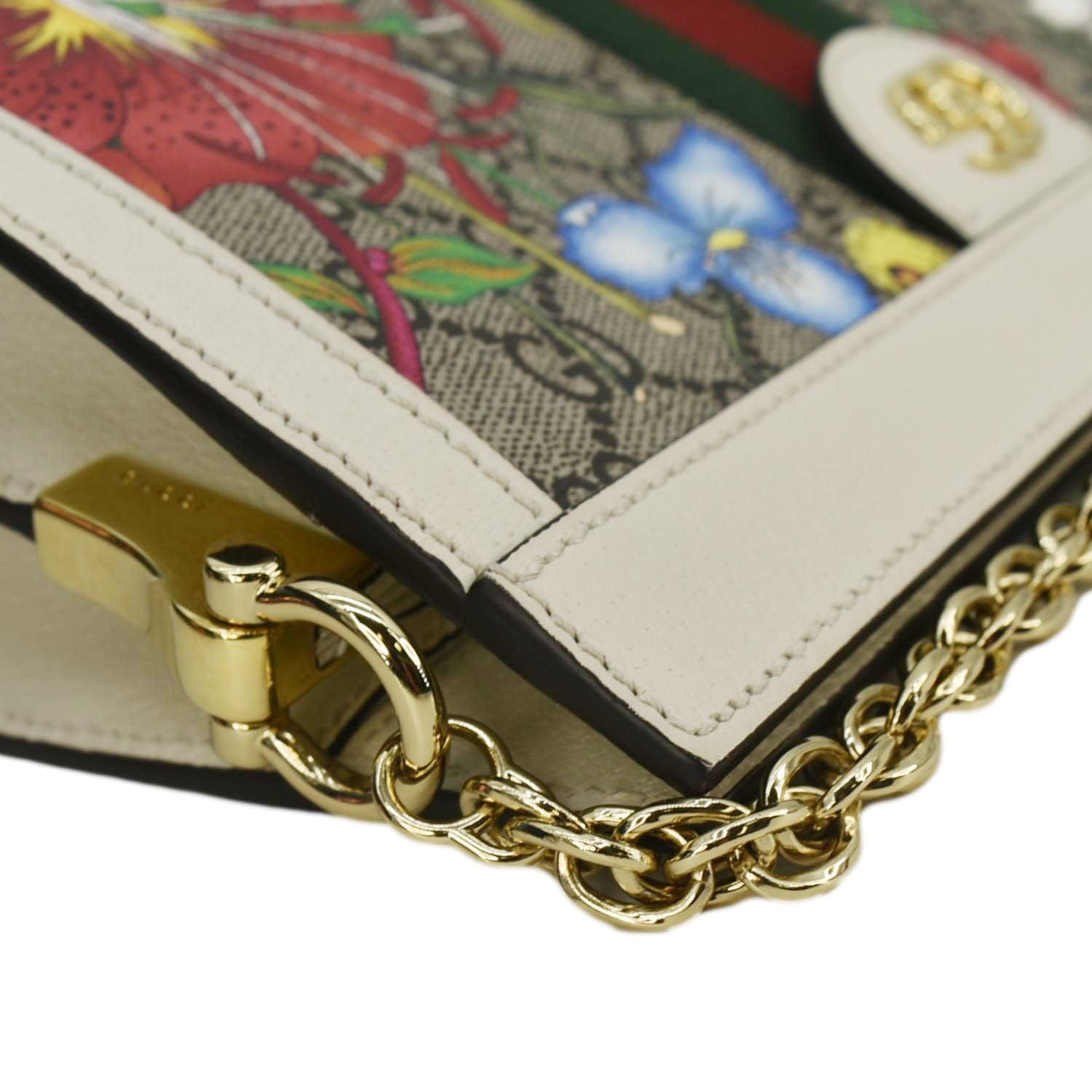 GUCCI Ophidia Web Small GG Floral Canvas Chain Shoulder Bag Beige
