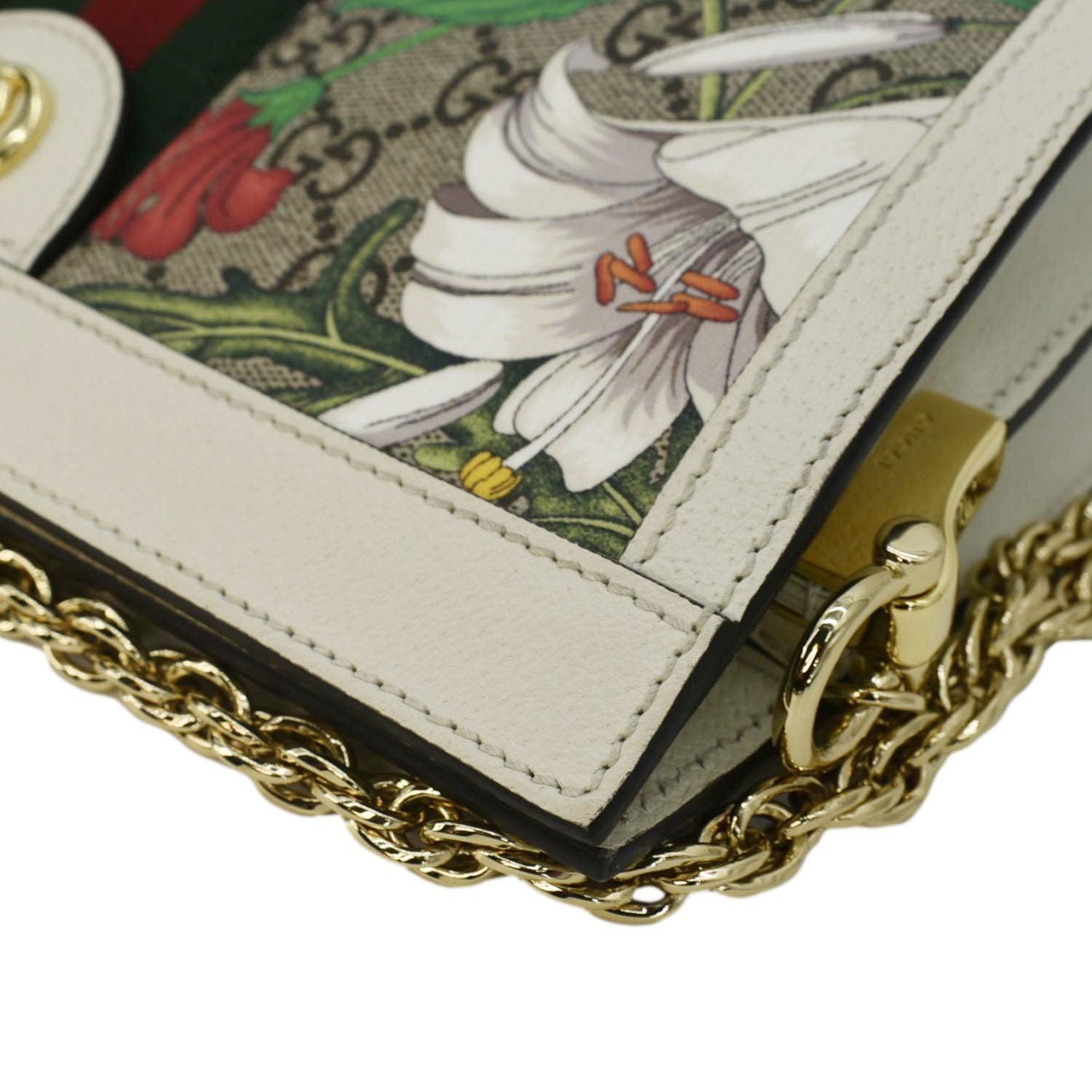 GUCCI Ophidia Web Small GG Floral Canvas Chain Shoulder Bag Beige