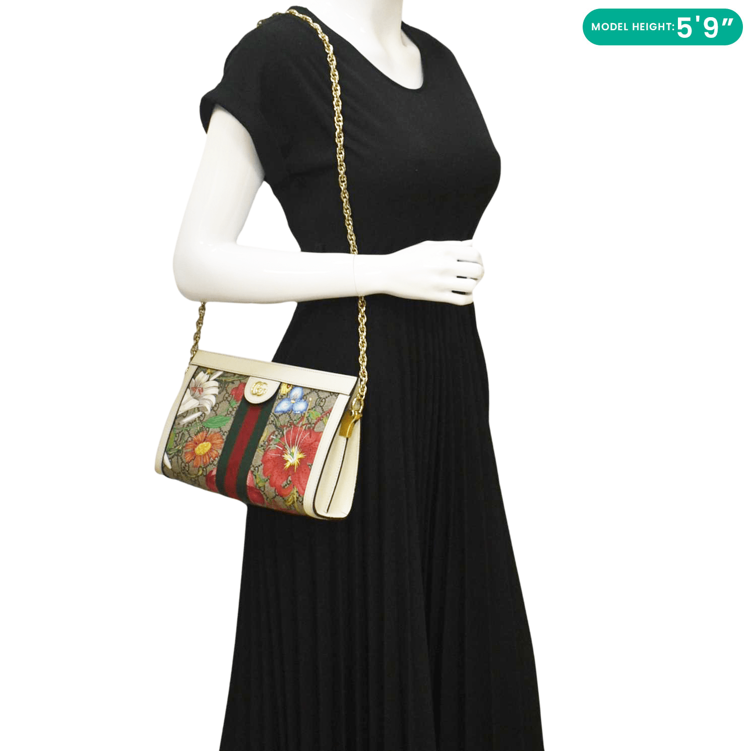 GUCCI Ophidia Web Small GG Floral Canvas Chain Shoulder Bag Beige