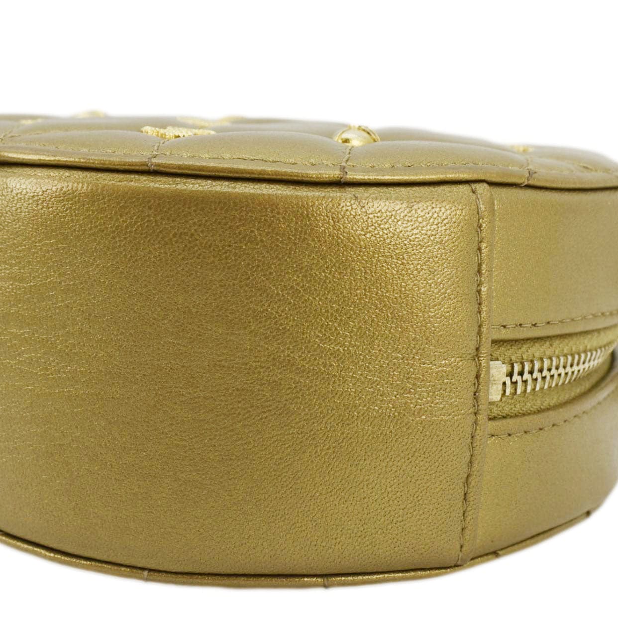 CHANEL Egyptian Amulet Round Quilted Metallic Lambskin Chain Clutch Crossbody Bag Gold
