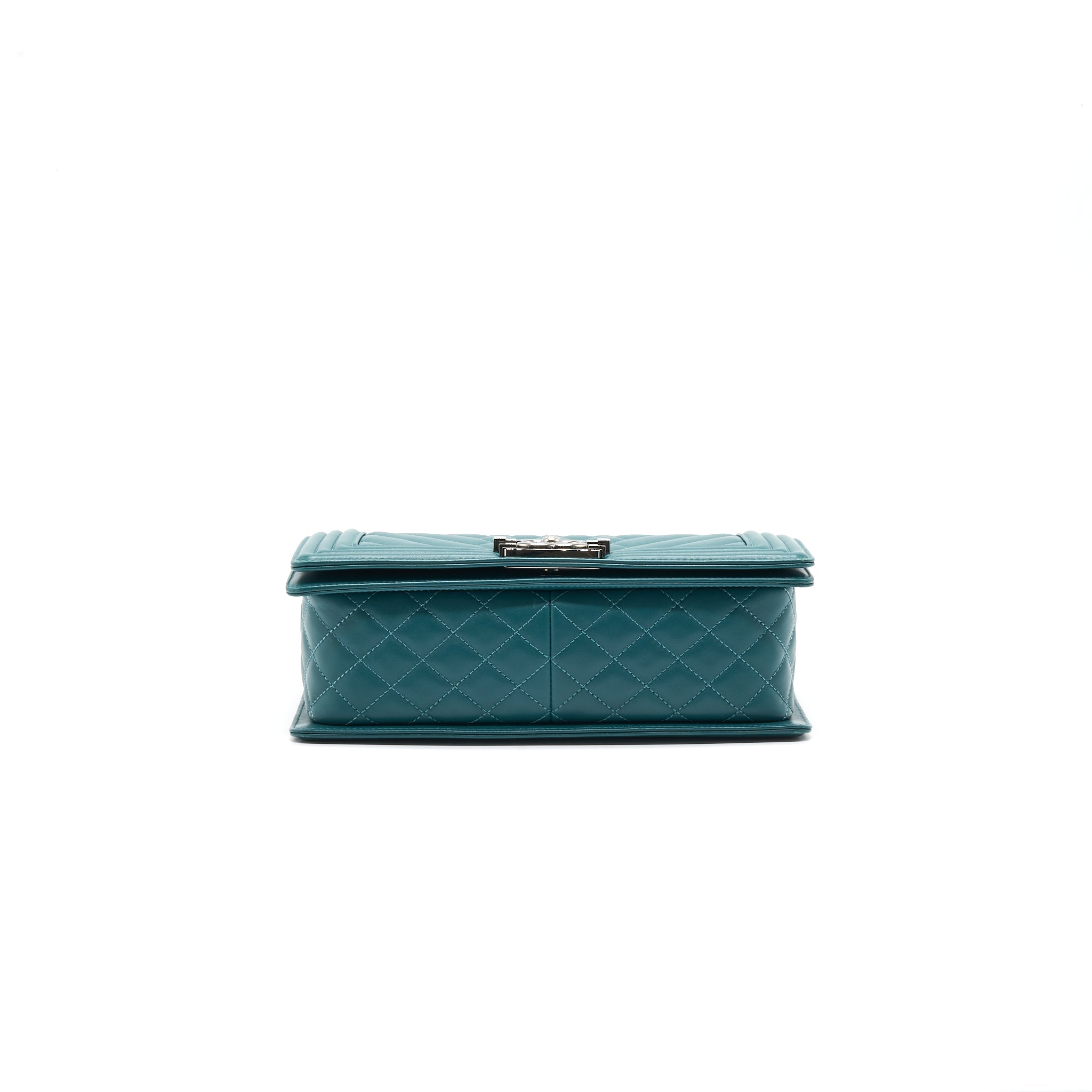 CHANEL LE BOY CHEVRON CALFSKIN PEACOCK GREEN