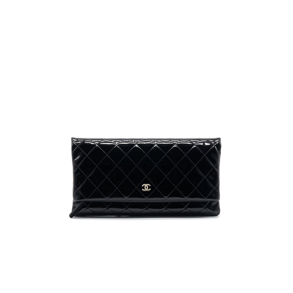 Chanel Patent Leather Fold Over Clutch Black
