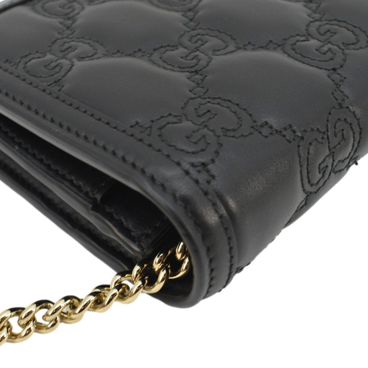GUCCI GG Matelasse Leather Chain Wallet Shoulder Bag Black 723787