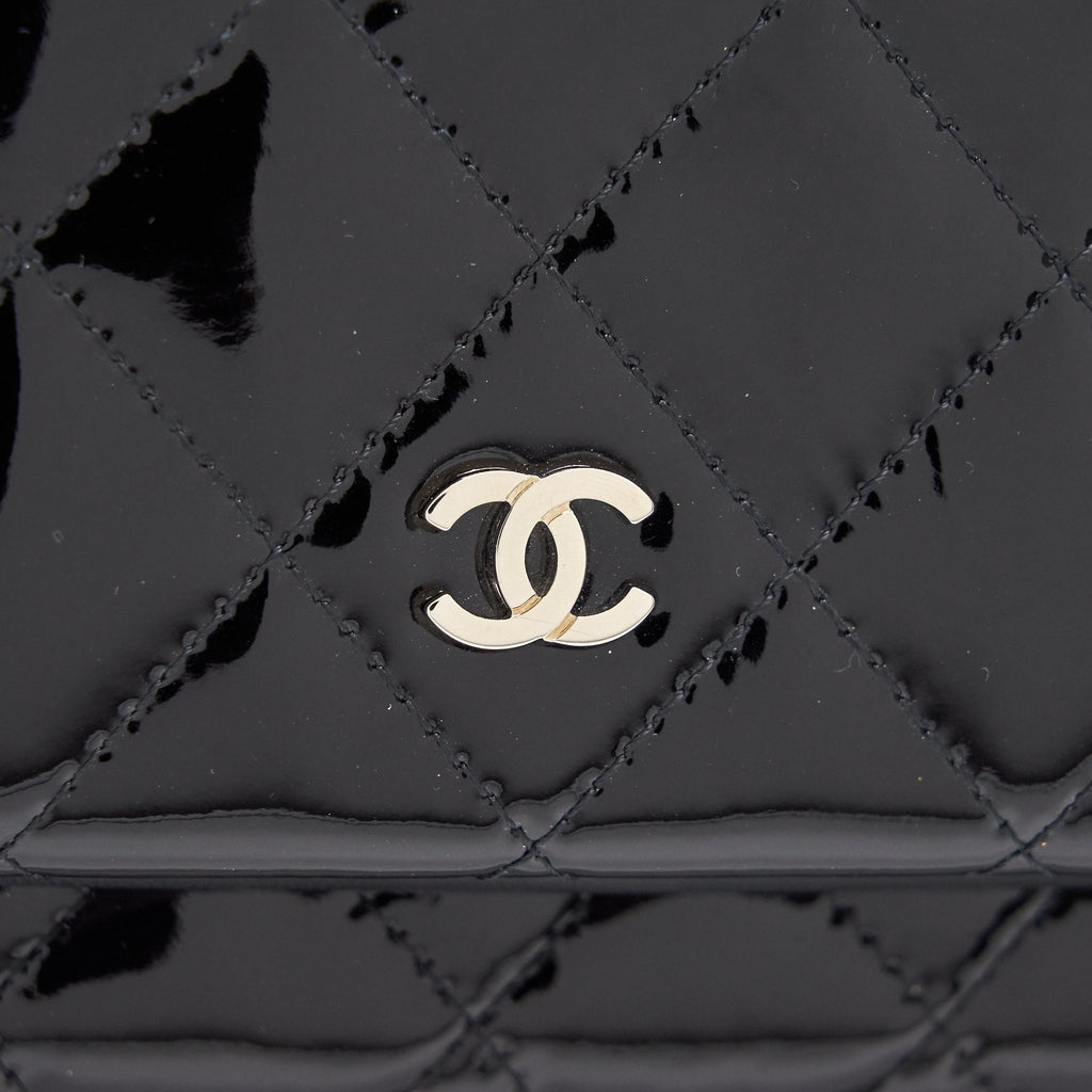 Chanel Patent Leather Fold Over Clutch Black