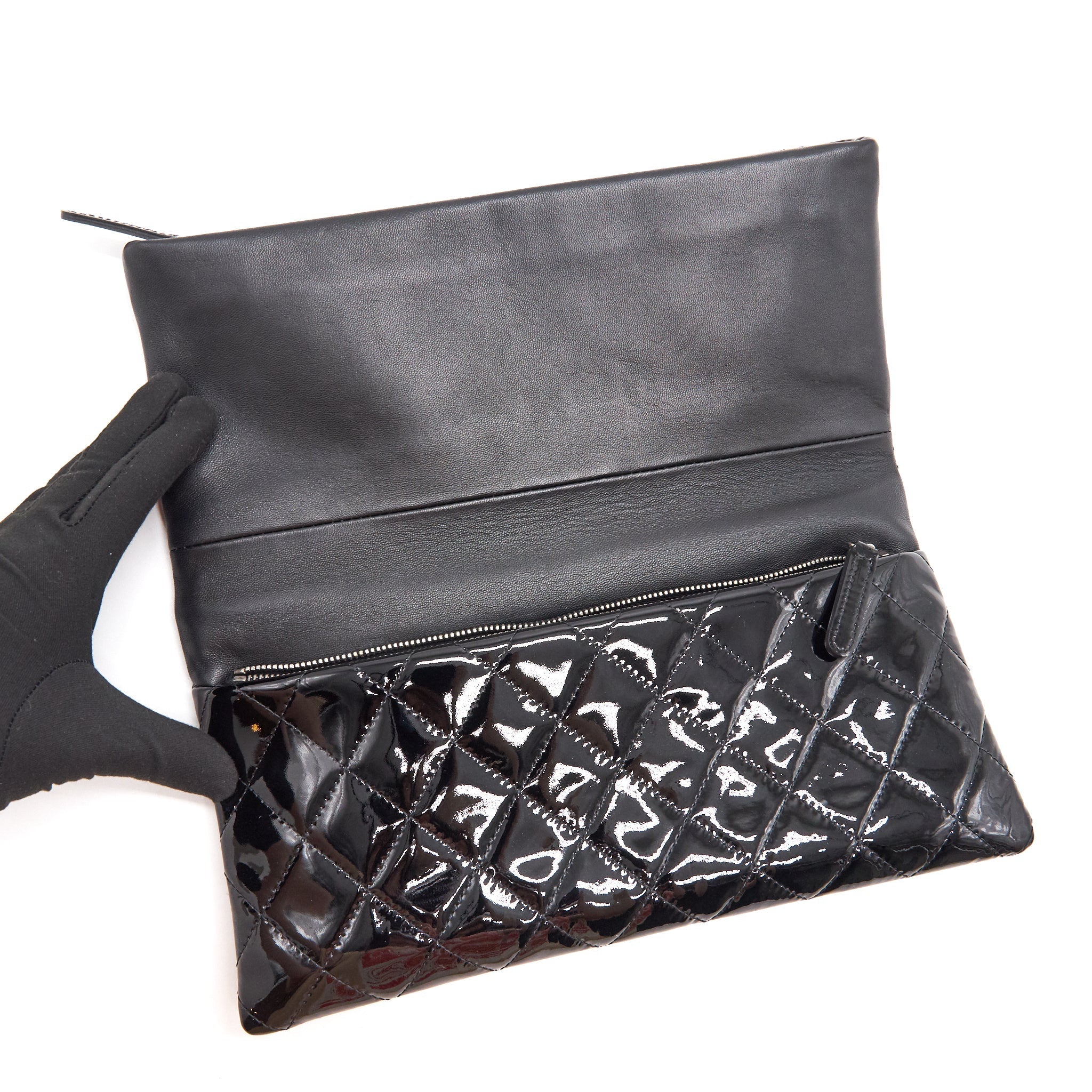 Chanel Patent Leather Fold Over Clutch Black