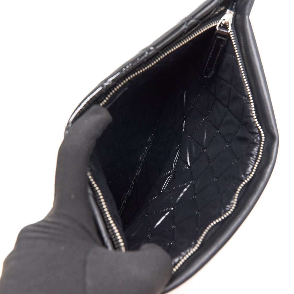 Chanel Patent Leather Fold Over Clutch Black