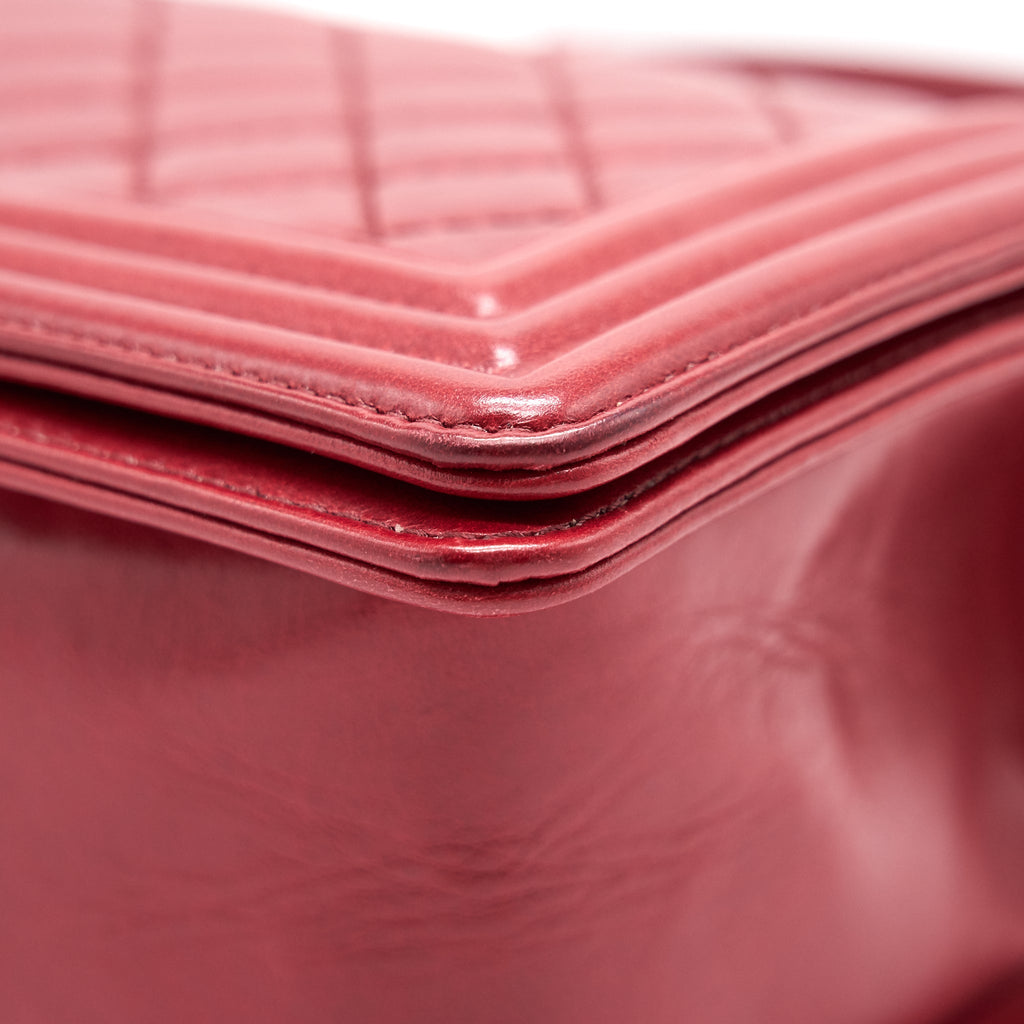 CHANEL Glazed Calfskin Medium LeBoy In Red Gold Hardware