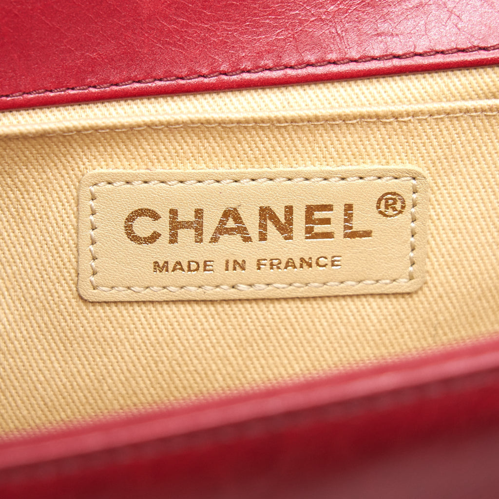 CHANEL Glazed Calfskin Medium LeBoy In Red Gold Hardware
