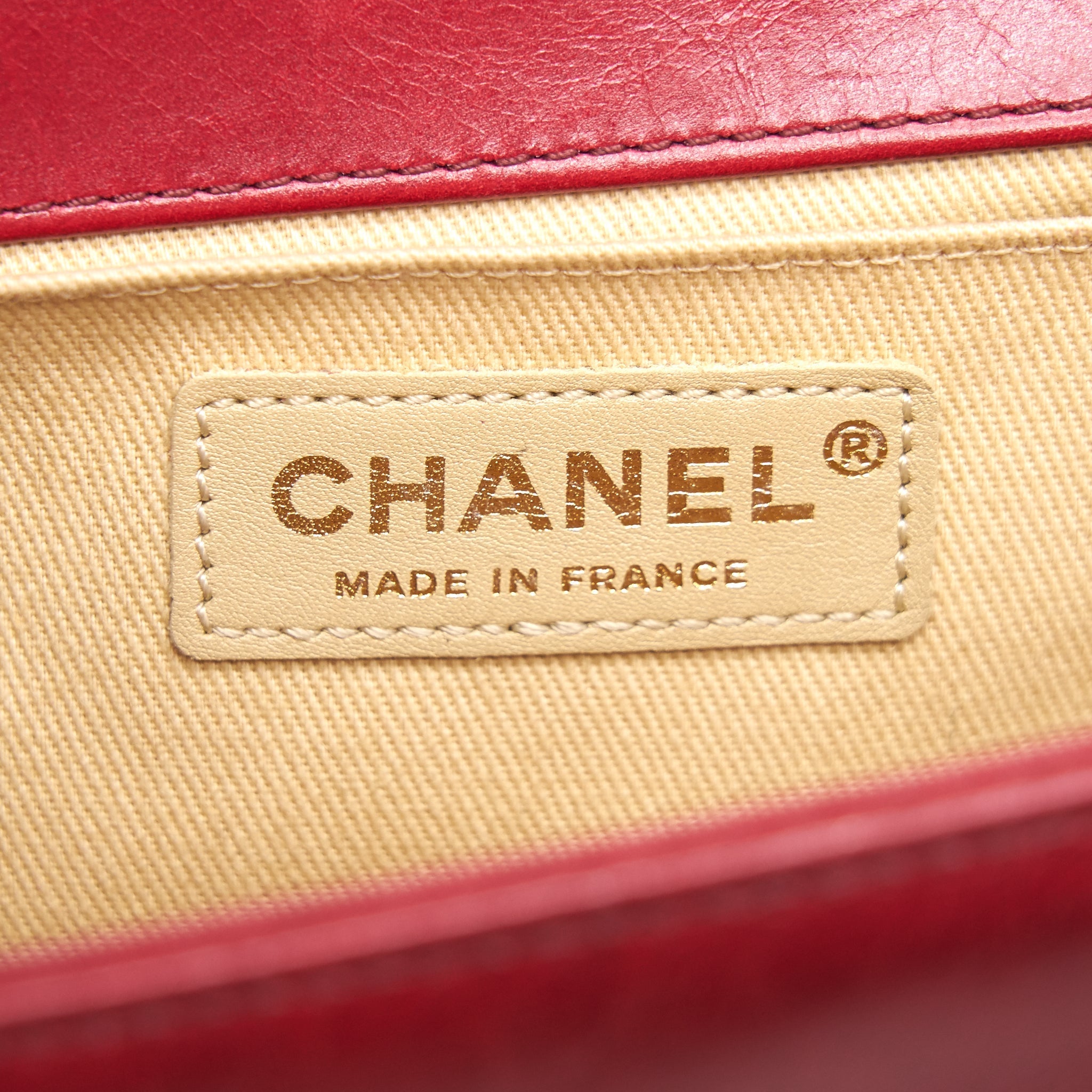 CHANEL Glazed Calfskin Medium LeBoy In Red Gold Hardware