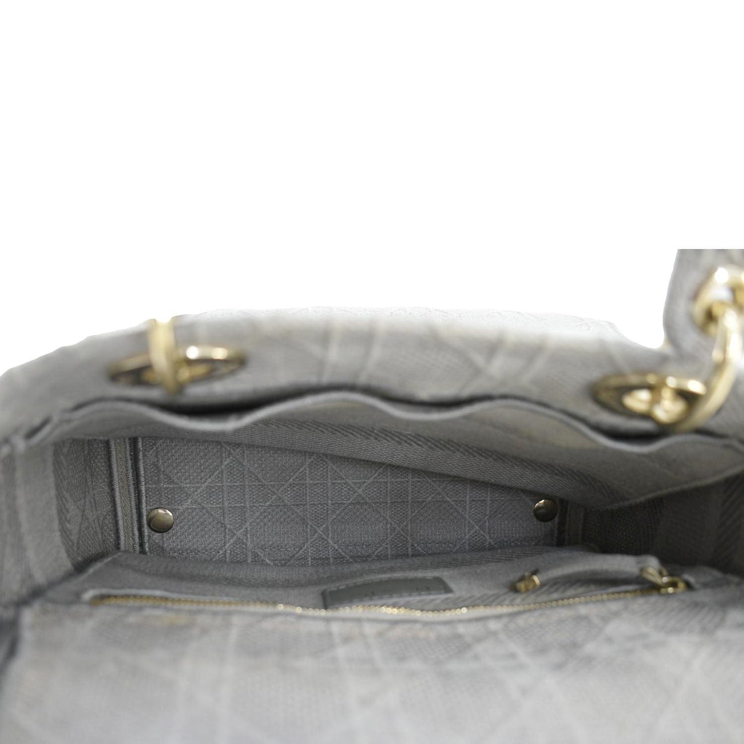 CHRISTIAN DIOR Lady dior D-Lite Embroidered Cannage Canvas Shoulder Bag Gray