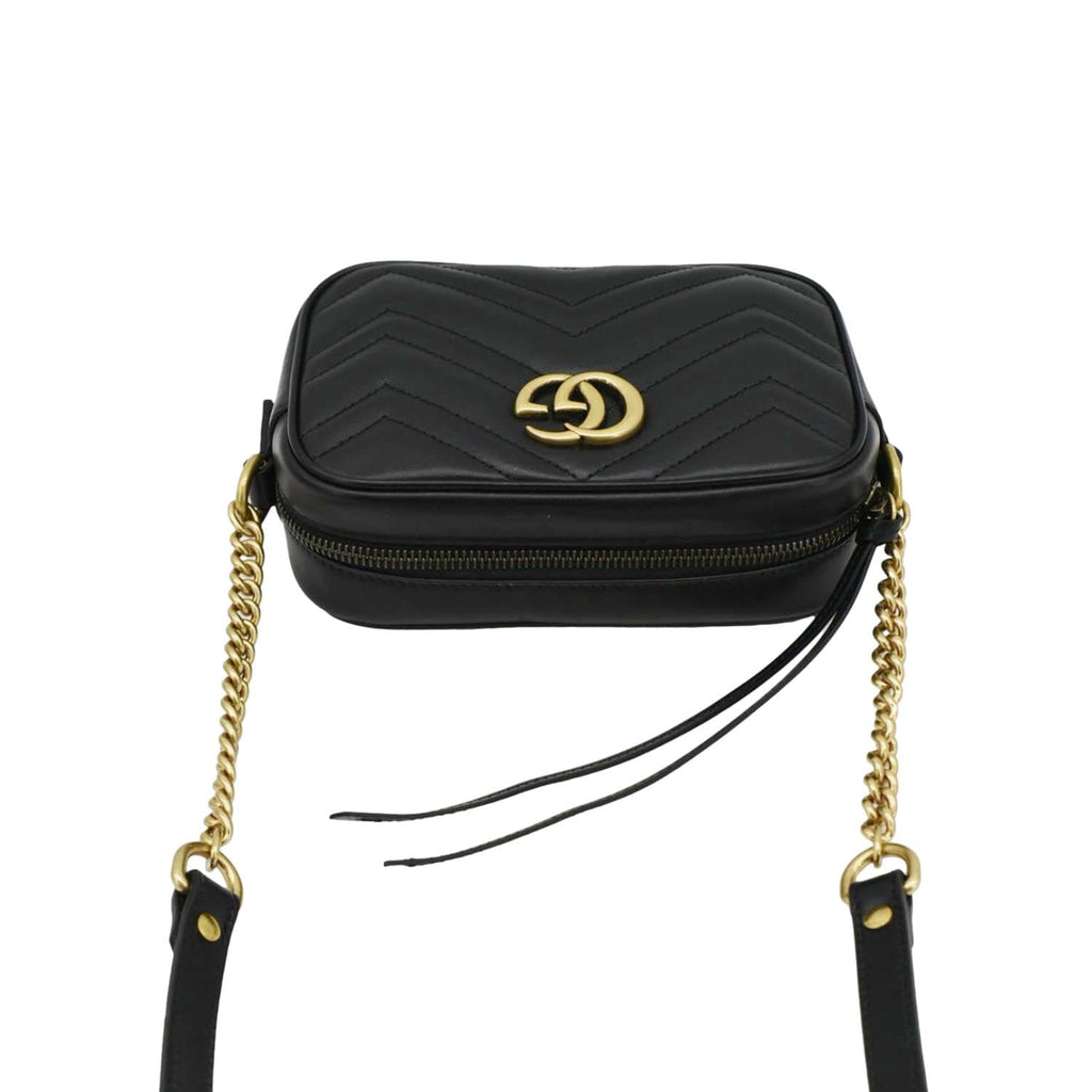 GUCCI GG Marmont Mini Calfskin Matelasse Crossbody Camera Bag Black 634785