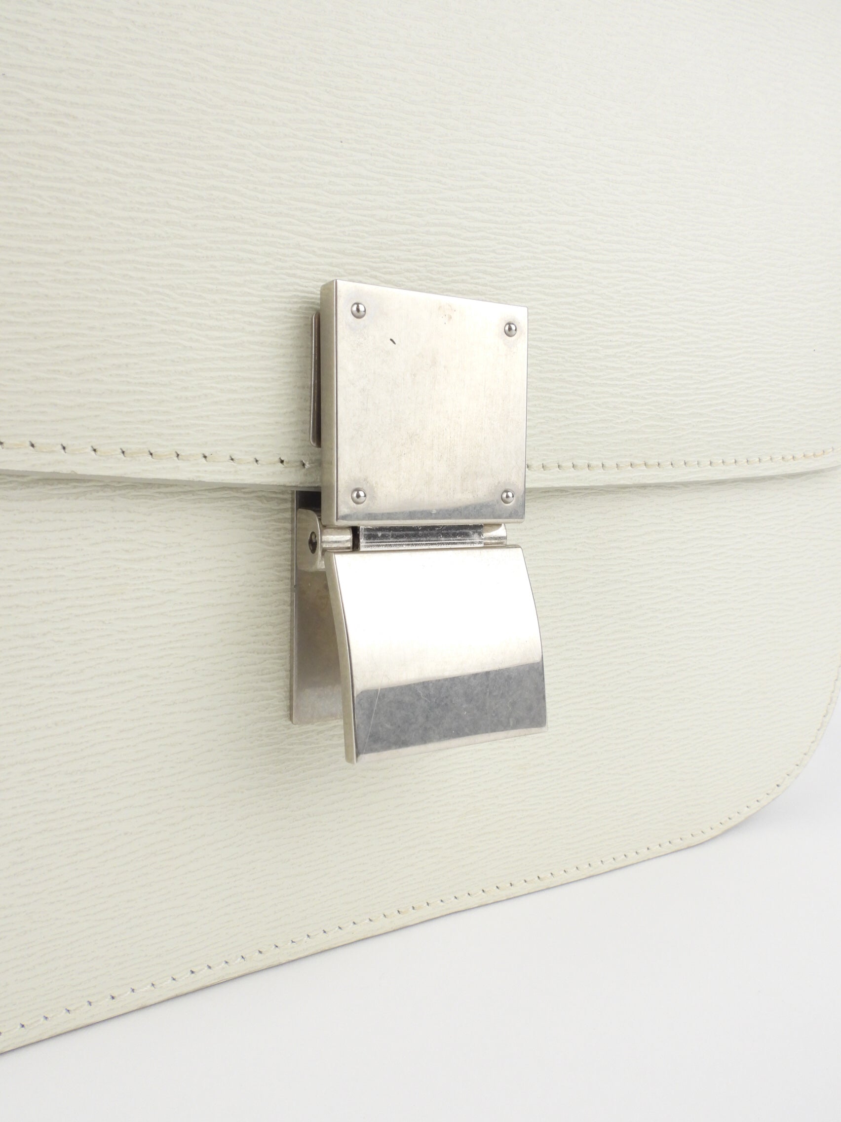 Celine White Textured Leather Medium Box Bag