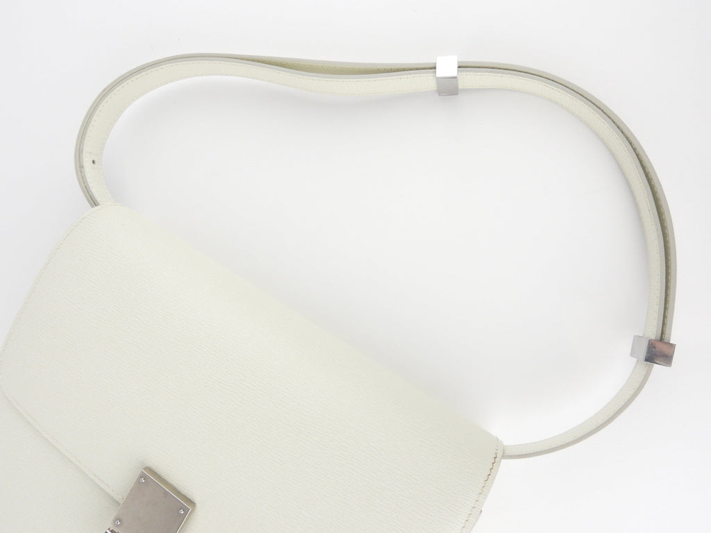 Celine White Textured Leather Medium Box Bag