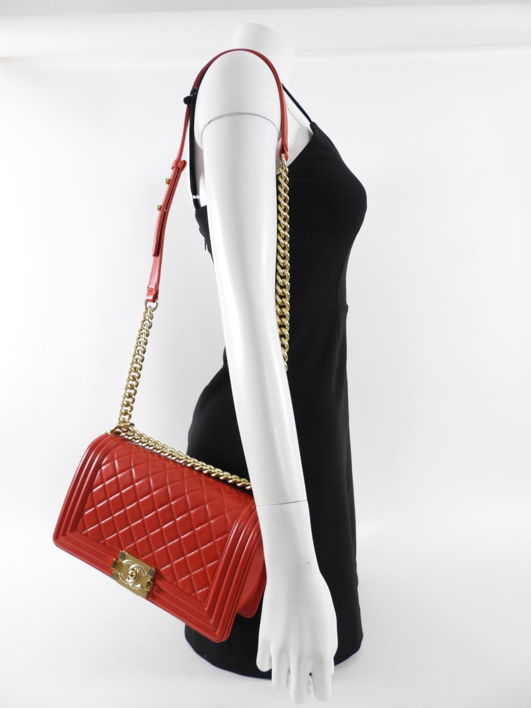 Chanel Red Quilted Lambskin Leather Medium Le Boy Bag GHW