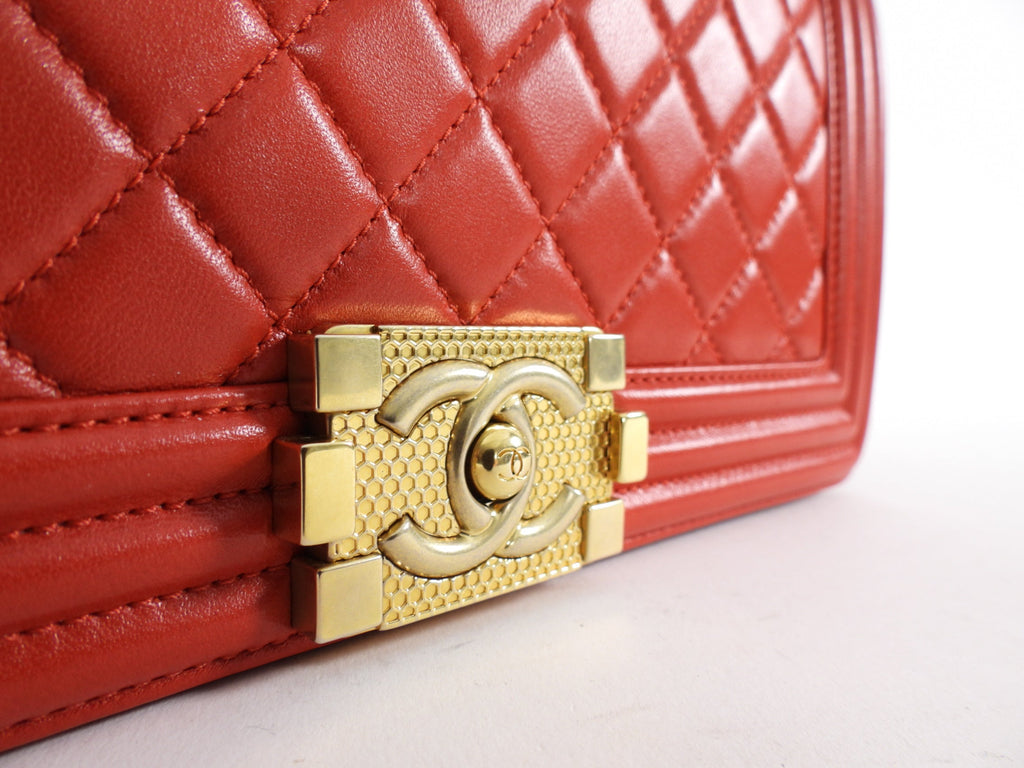 Chanel Red Quilted Lambskin Leather Medium Le Boy Bag GHW