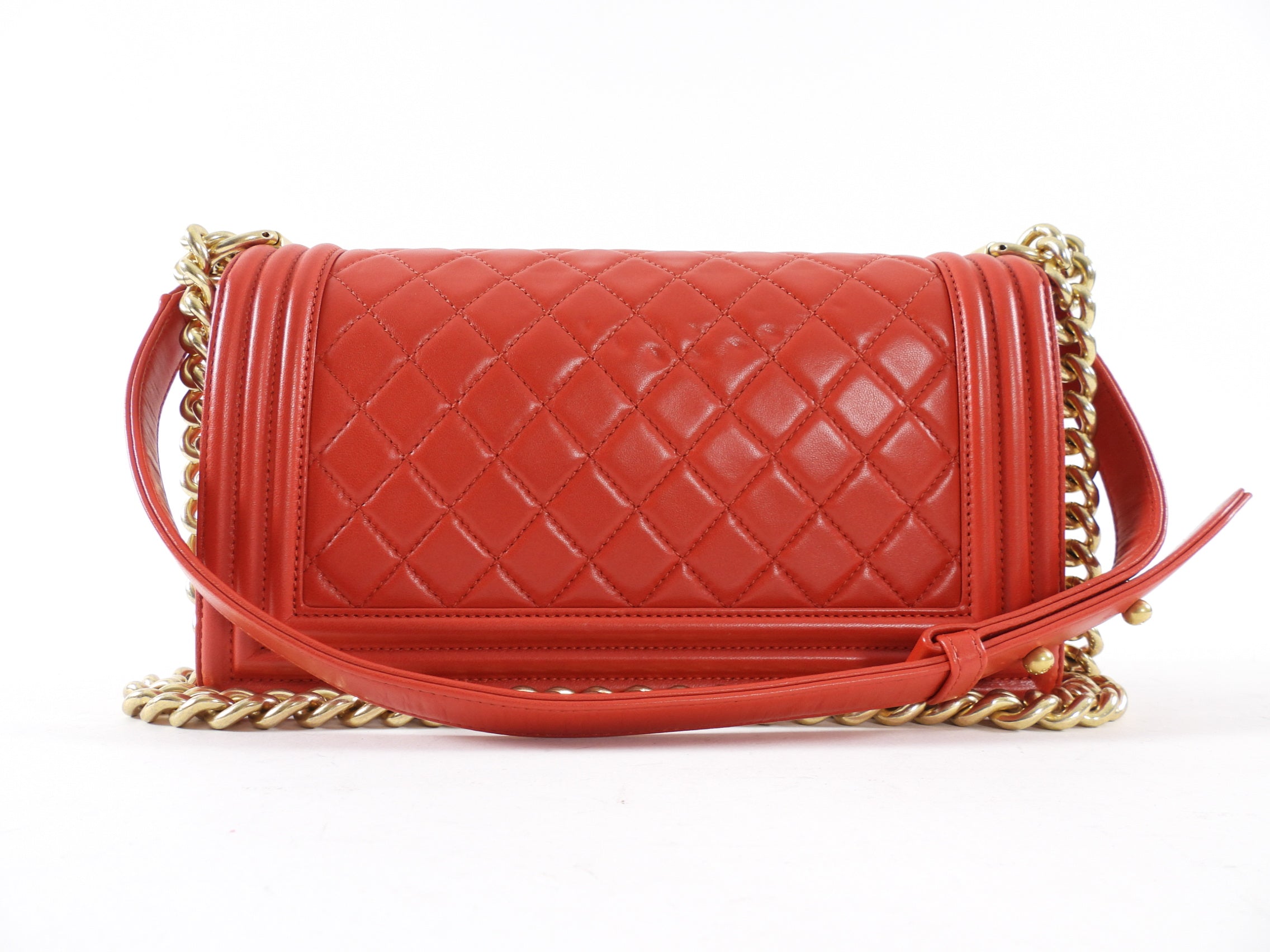 Chanel Red Quilted Lambskin Leather Medium Le Boy Bag GHW